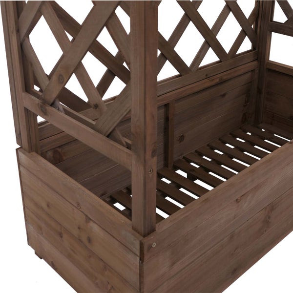 Pflanzkasten aus Holz mit Rankgitter, Detailansicht der Gitterwand und des Lattenbodens für den Garten.