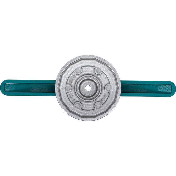 Rührkorb aus Metall für Farben und Mörtel mit zwei grünen Kunststoffflügeln.