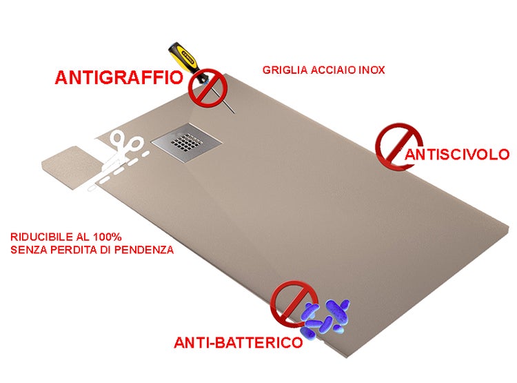 Duschwanne 90x90 cm Halbrund Vulcano Line Slim Beige RAL 9001 Aus Kunstharz und Marmorpulver Mit freiem Ablauf - FRASCIO