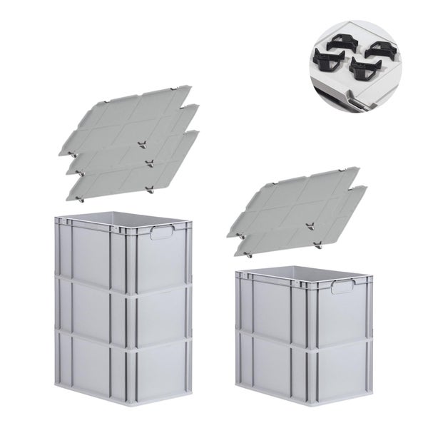 PROREGAL Spar Set 5x Eurobox Nextgen Economy Mit Auflagedeckel & 4x Schiebeschnappverschlüsse Schwarz Griffe Geschlossen HxBxT 32 x 40 x 60 cm