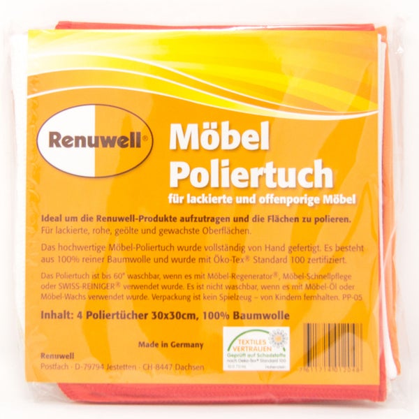 Renuwell Möbel-Poliertücher | für lackierte und offenporige Möbel | Inhalt 4 Stück