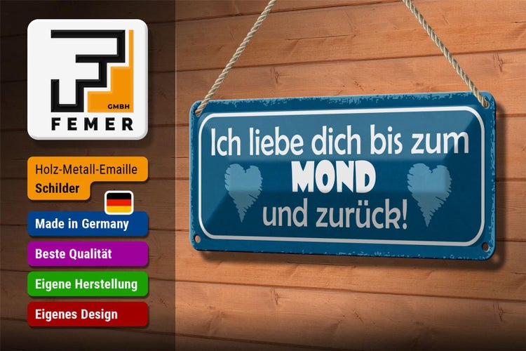 Blechschild Spruch 27x10cm ich liebe dich bis zum Mond Dekoration