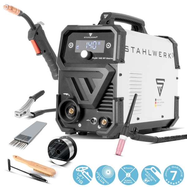 STAHLWERK Schweißgerät FLUX 140 ST Digital Lift TIG Starter Set mit 140 A