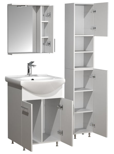 Badezimmerset mit Waschbeckenunterschrank, Spiegelschrank und Hochschrank