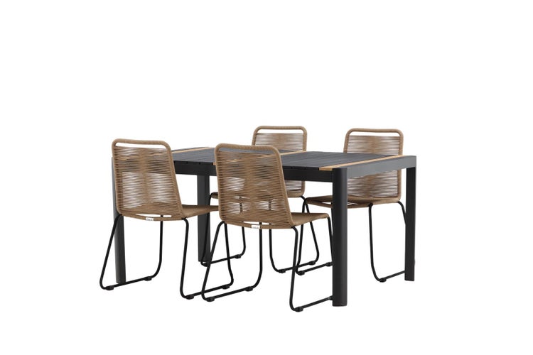 Togo Gartenset Tisch 150x100cm, 4 Stühle Lindos, schwarz,braun. 150 X 75 X 100 cm