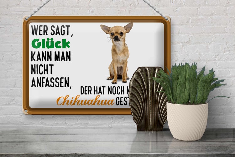 Blechschild Spruch 30x20cm wer sagt Glück Chihuahua Hund