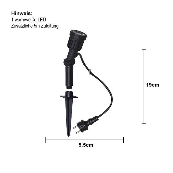 LED Gartenstrahler mit Erdspieß und fünf Meter Zuleitung