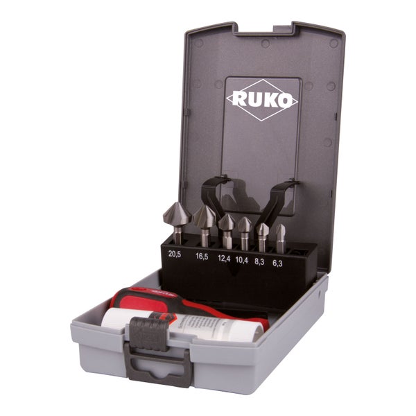RUKO Kegel- und Entgratsenker-Bit-Satz 90° Lang HSS in Kunststoffkassette - 102319RO
