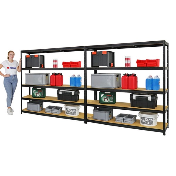 PROREGAL Mega Deal 2x Schwerlastregal Giant Elephant HxBxT 180 x 180 x 45 cm Fachlast 200 kg Schwarz