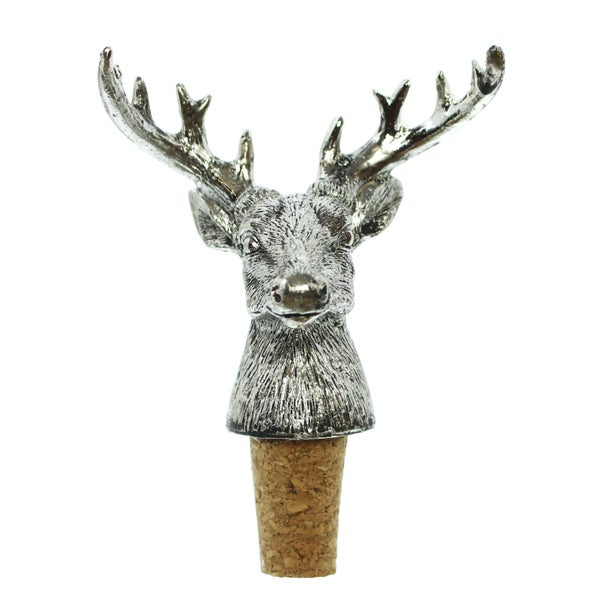FRANK FLECHTWAREN | Flaschenkorken Silberhirsch, 2er Set, KUNSTSTOFF, KORK, 7 x 4 x 10 cm