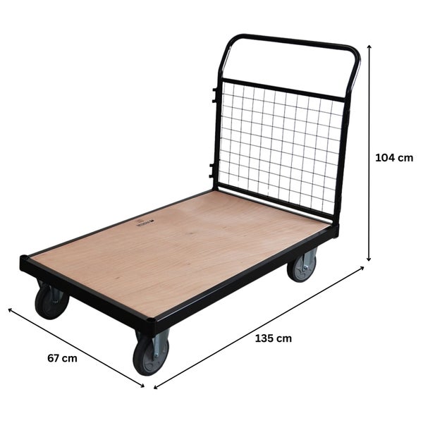 Plattformwagen mit einer Länge von 135 cm, einer Breite von 67 cm und einer Höhe von 104 cm