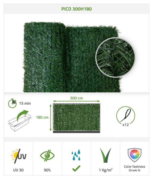 Künstliche Hecke 3m PICO H.180cm 110 Stränge