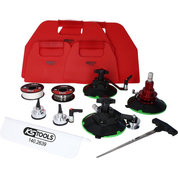 KS Tools Scheiben Demontage Set mit Schneiddrähten, Saughebern und Montagekeilen