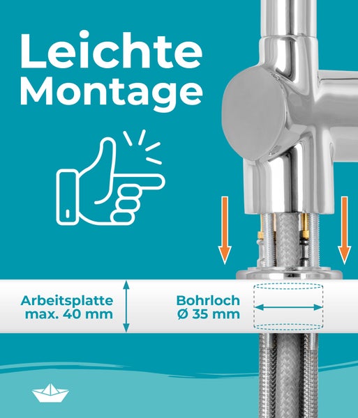 360 Grad drehbare Küchenarmatur mit 40 Zentimeter ausziehbarer Brause