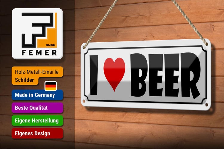 Blechschild Spruch 27x10cm Bier  I Love Beer Dekoration