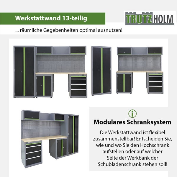 Werkstattwand 13-tlg. Modulares Werkstattschranksystem aus Stahl mit Lochwand Werkstatteinrichtung