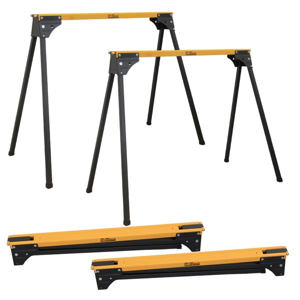 Trutzholm Arbeitsböcke Set, 2 Stück, klappbar, aus Metall, gelb und schwarz.