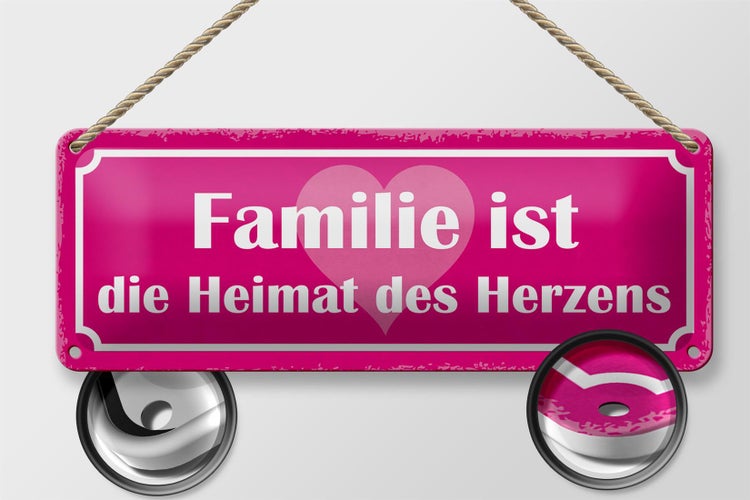 Blechschild Spruch 27x10cm Familie ist Heimat des Herzens Herz
