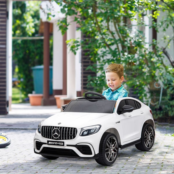 HOMCOM Kinderfahrzeug, 12V, mit Fernbedienung, Sicherheitsgurt,  2 x 35W, 115 x 70 x 55 cm, PP, Metall, Weiß