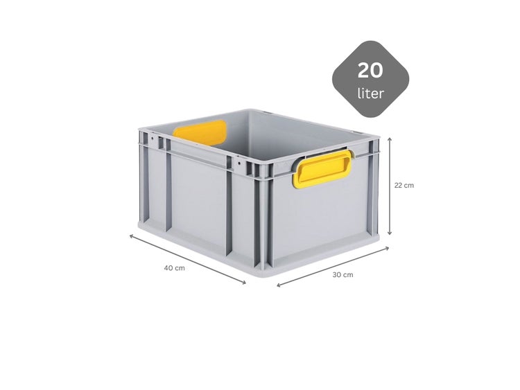 PROREGAL Spar Set 5x Eurobox Nextgen Color HxBxT 22 x 30 x 40 cm 20 Liter Griffe Gelb Geschlossen Glatter Boden Eurobehälter Transportbox