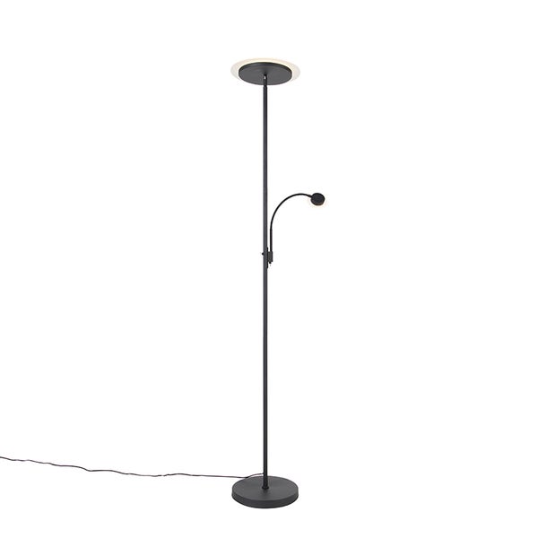 QAZQA - Moderne Stehlampe schwarz inkl. LED mit Lesearm - Chala I Wohnzimmer I Schlafzimmer I Deckenfluter - Stahl Länglich - I (nicht austauschbare) LED