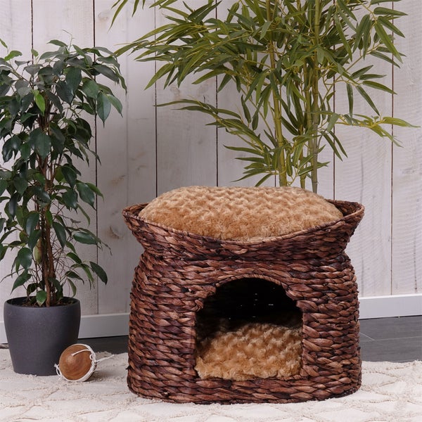Katzenhöhle Minka Wasserhyazinthe, 54 cm, mit Kissen braun