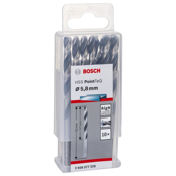 Bosch 10x HSS PointTeQ DIN 338 5,8 x 57 x 93 mm - 2608577226