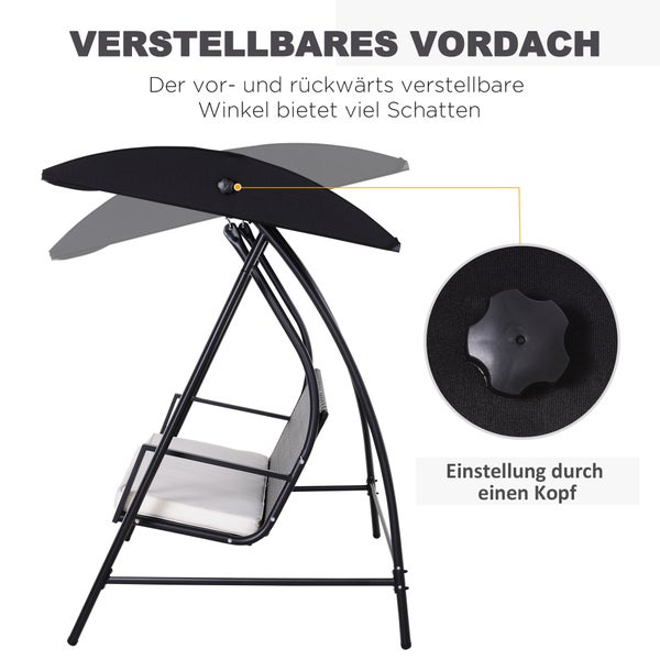 Outsunny Hollywoodschaukel, 3-Sitzer, mit Dach, 198 x 124 x 179 cm, Polyrattan+Metall, Schwarz