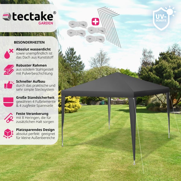Pavillon tectake Kara inklusive Spannseile und Heringe 3 x 3 m grau
