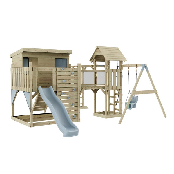 Spielplatz mit Rutsche, Schaukel und Kletterwand