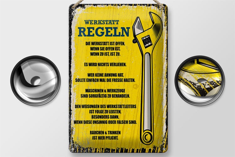 Blechschild Spruch lustig Werkstatt Regeln 20x30cm