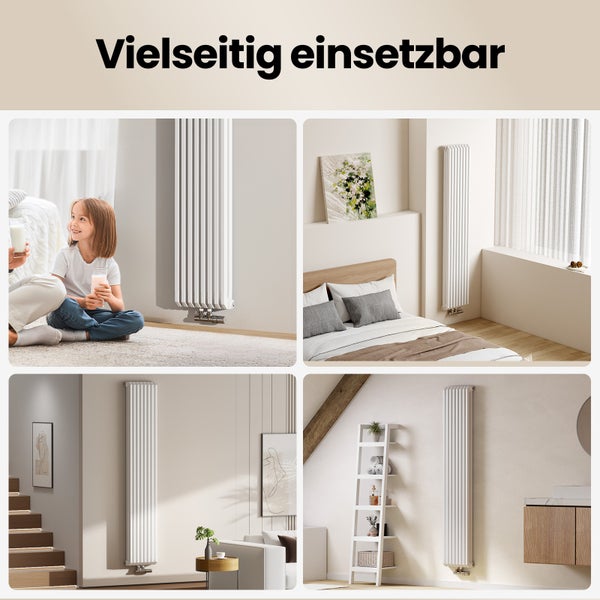 EMKE Badheizkörper 348 x 1800 mm 1611 W, Designheizkörper, Warmwasserbetrieb, Anschluss unten, Vertikaler Flachheizkörper, Handtuchheizkörper, D-Rohr-Design, Zentralheizung, für Bad & WC, Weiß