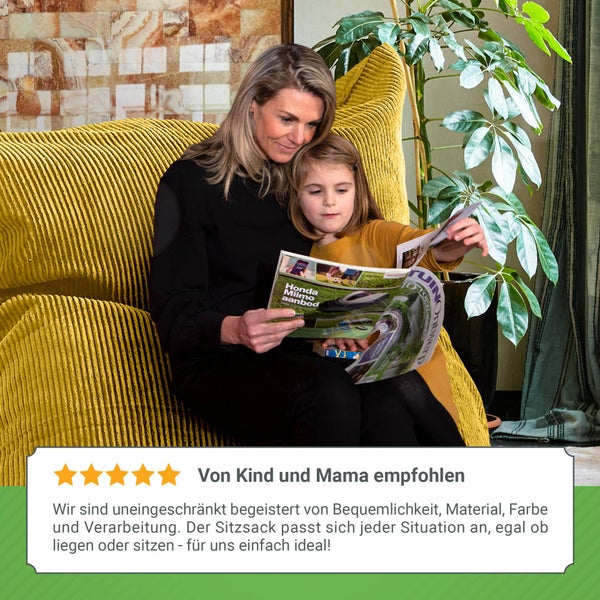 Green Bean XXL Sitzsack aus Cordstoff 370 Liter EPS-Perlen Füllung - Kuschelig Weich Robust & Waschbarem-Stoff Bodenkissen Liegekissen Sitzkissen - Gelb