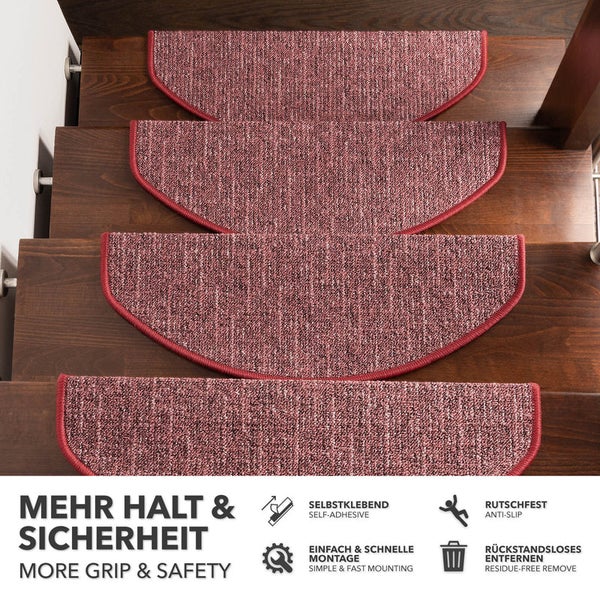 FLOORDIREKT Stufenmatte Alto - Selbstklebend - Rot - Halbrund - 23,5 x 65 cm