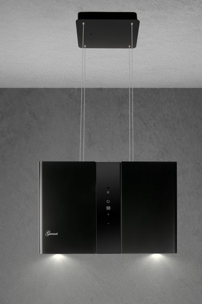 Inselhaube Gurari mit Touchsteuerung und LED Beleuchtung haengend montiert