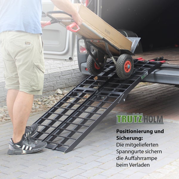 TRUTZHOLM 2 x Auffahrrampe klappbar 180 cm Traglast 680 kg Alu schwarz geriffelte Einzelstäbe Verladerampe