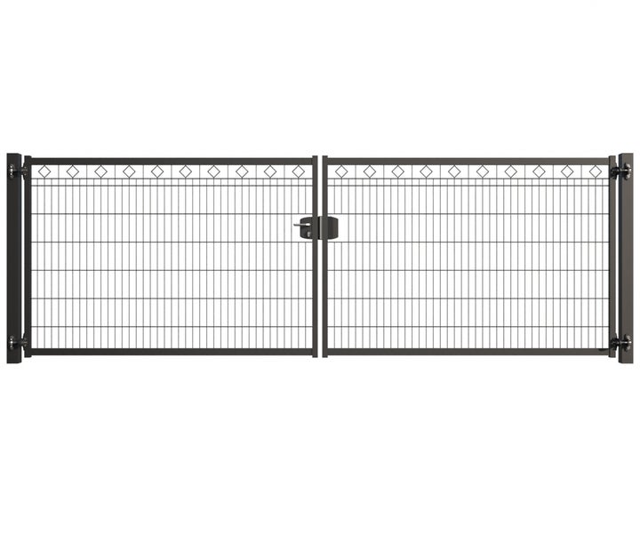 Doppeltor aus Metall mit Gitterstruktur für den Gartenzaun