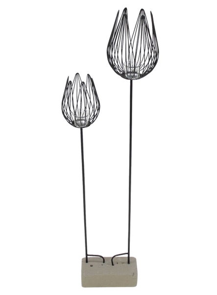 FRANK FLECHTWAREN | Gartenstecker Windlicht, 2er Set, METALL, GLAS, 12,5 x 12,5 x 90 cm, 16,5 x 16,5 x 111 cm
