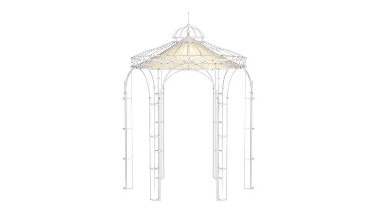Pavillon ELEO Siena Ø 2,1 m weiß - pulverbeschichtet | mit Dekorkugel und Sonnensegel ecru
