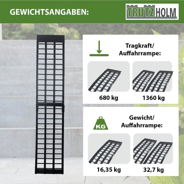 TRUTZHOLM 1 x Auffahrrampe 230 cm Traglast 680 kg Alu klappbar schwarz Riffelstab Verladerampe