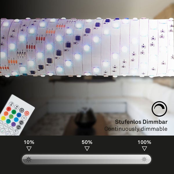 Briloner Leuchten MAGIC - LED Bänder - 2311090 - RGBIC Digitale Farben - Musiksensor - Kürzbar - Inkl. Fernbedienung - 300 x 10 cm (LxB)
