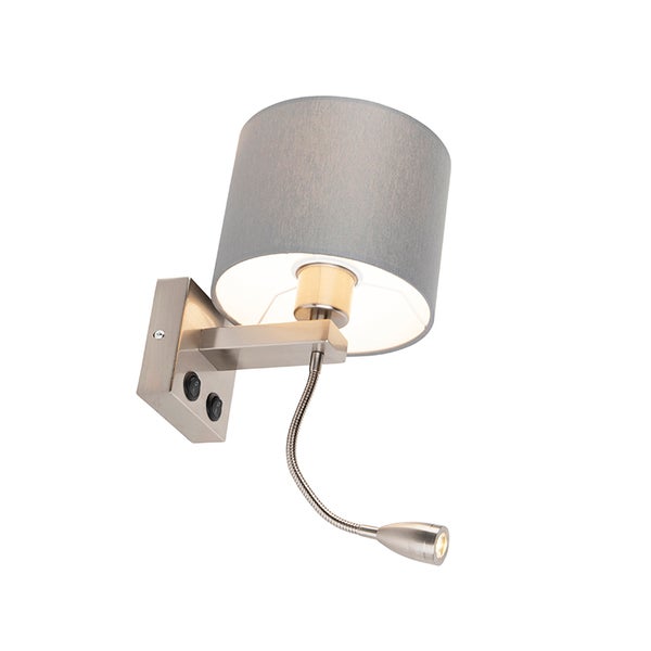 Wandleuchte mit Leselampe und grauem Schirm