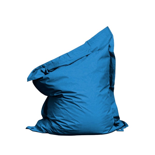 Blauer Sitzsack aus strapazierfähigem Stoff in aufrechter Form.