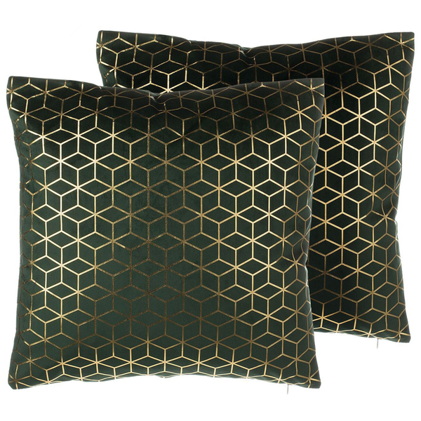 Dekokissen 2er Set CELOSIA Samtstoff 45 x 45 cm Dunkelgrün Geometrisches Muster