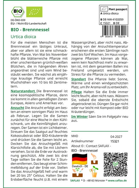 SAFLAX Garden to go - BIO - Brennnessel - Urtica dioica - 2000 Samen - Mit Topf, Klima - Deckel und Anzuchtsubstrat