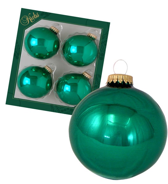 Smaragdgrün glänzend 8cm Glaskugeln uni, 4 Stck., Weihnachtsbaumkugeln, Christbaumschmuck, Weihnachtsbaumanhänger