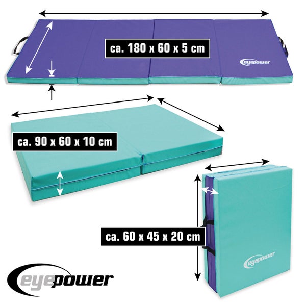 180x60 Klappbare Gymnastikmatte - 5cm dicke Turnmatte Mint Aubergine