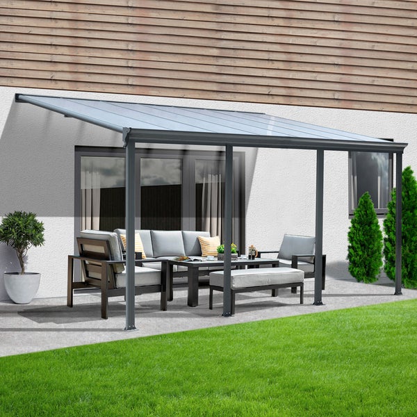 Home Deluxe - Terrassenüberdachung SOLIS - Grau - B/T/H: 618 x 303 x 226/278 cm - inkl. Hohlkammerplatten, Montagematererial I Carport Pavillion Pergola