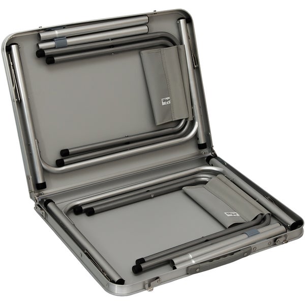 AMANKA klappbarer höhenverstellbarer Campingtisch 90x60x70 cm inkl. 2 Falthocker Campingtischset Kofferformat Hell Grau