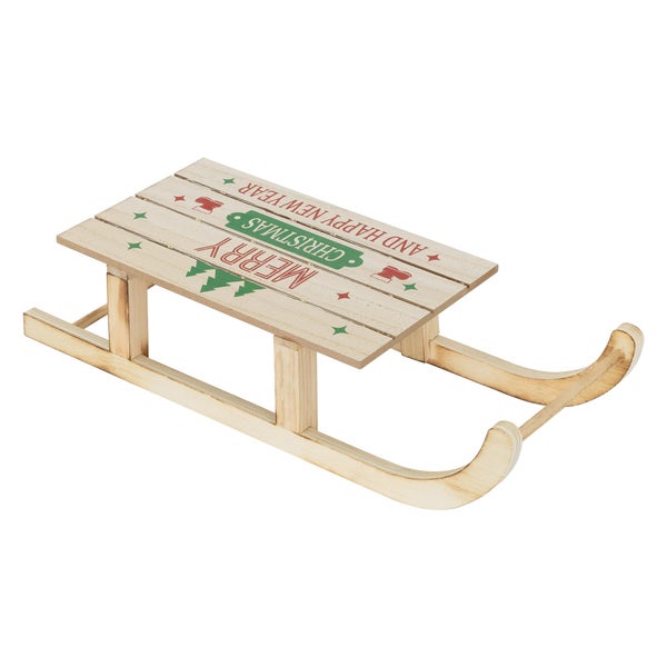 ECD Germany LED Deko Schlitten aus Holz mit warmweißen LEDs, 42 x 16 cm, Natur-Braun, batterriebetrieben, Beleuchteter Dekoschlitten mit Timer, Weihnachtsdeko Weihnachten Dekoration Deko Holzschlitten